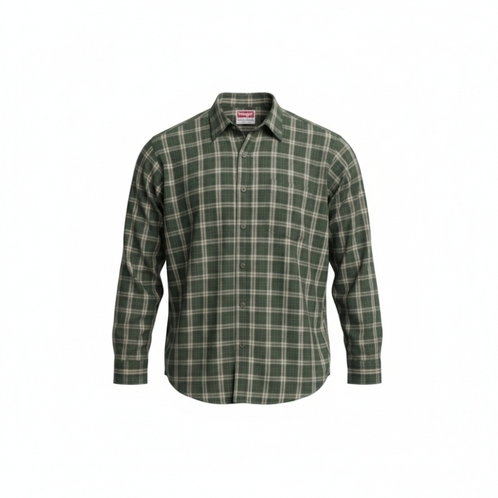 Wrangler Wrinkle Resist Olive Plaid Long Sleeves Size XL